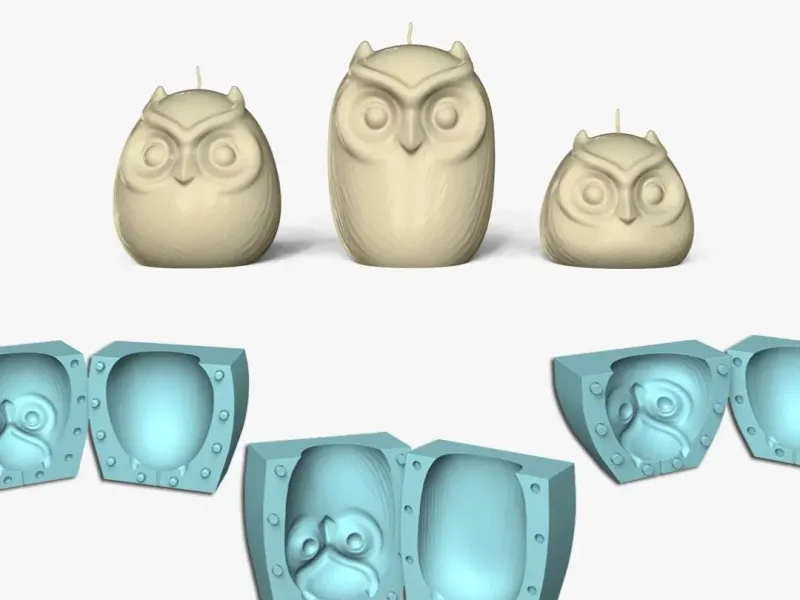 Kit 03 Moule à Bougies en Forme de Hibou - Gabarit de Mèche pour Fabricant de Moules