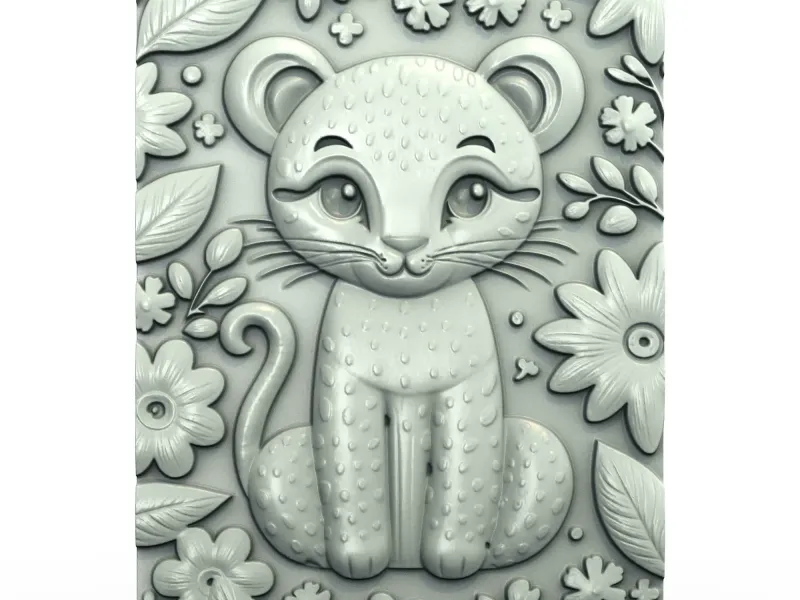Floral Leopard Bas Relief 3D Panel