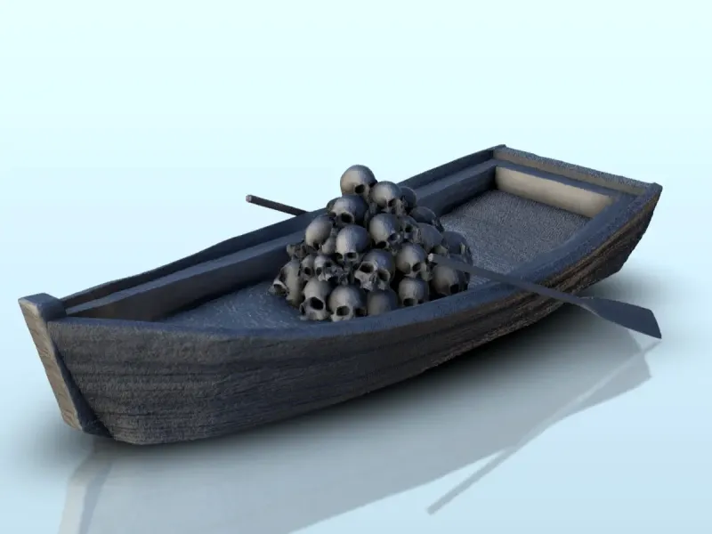Rowboat with pile of bones - miniatures warhammer terrain sc