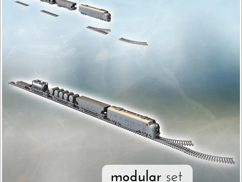 Modular railway convoy set with diesel locomotive, industria