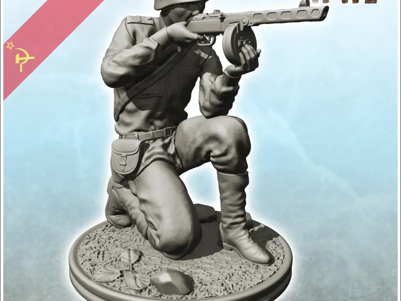 Kauernder sowjetischer Soldat, der eine PPSh-41 abfeuert (6) - WW2 Terrain