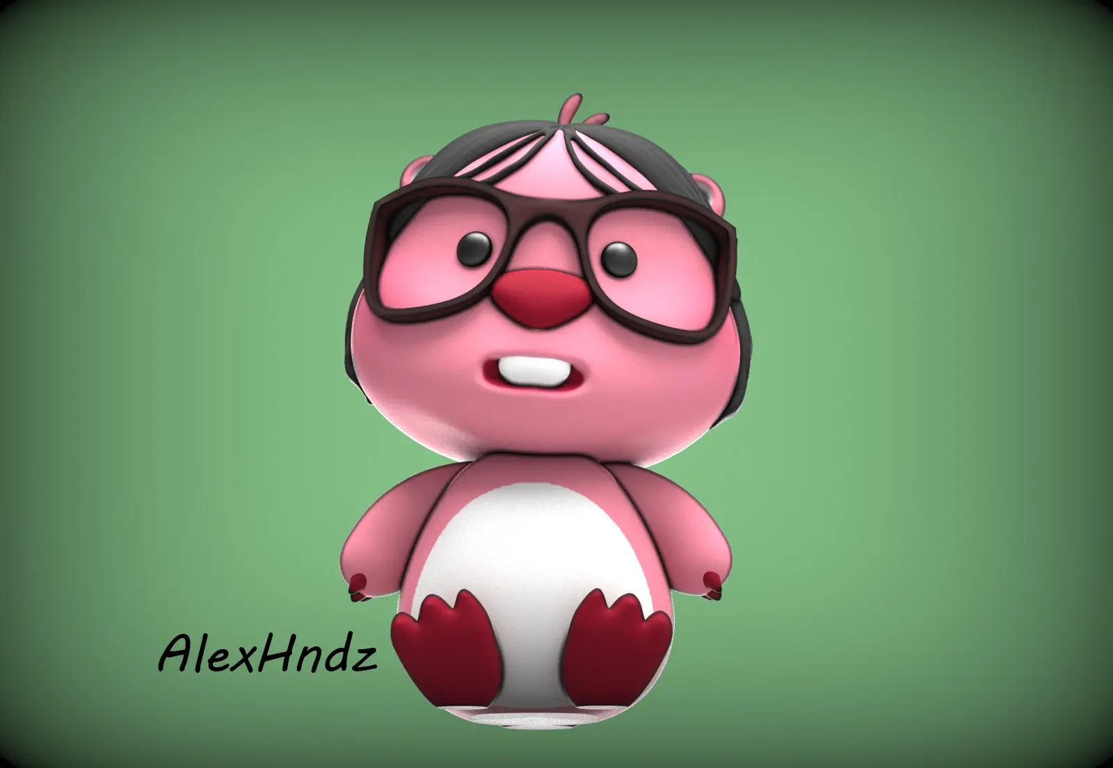 MEME URSINHO COR-DE-ROSA COM ÓCULOS SÃO VALENTIM (LOOPY, BEAVER)