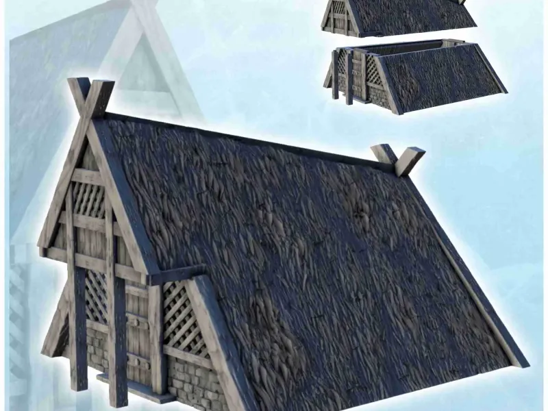 Bâtiment viking avec toit en biseau et colonne en bois (6) - s
