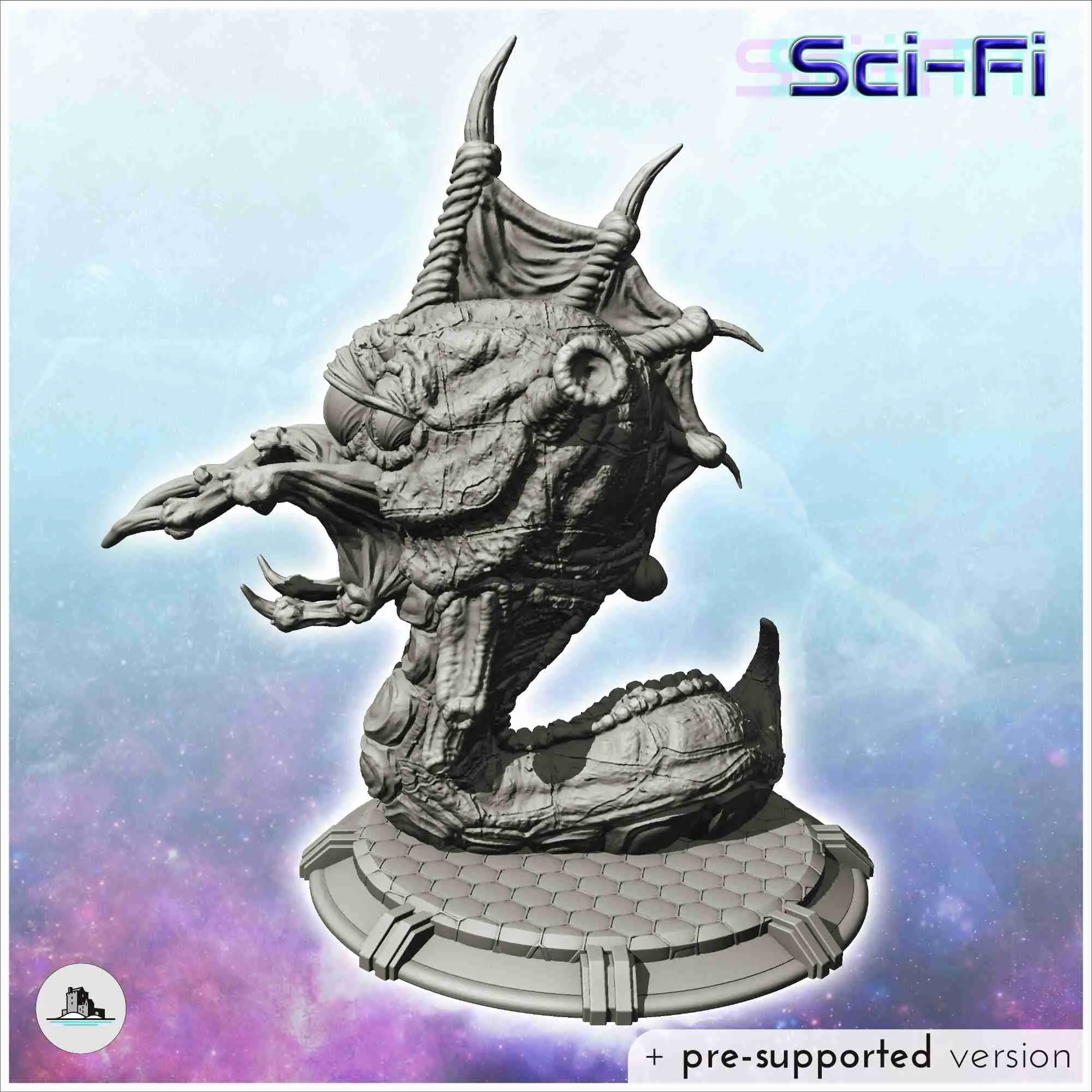 Alien creature with webbed crest and triple eyes (8) - scien