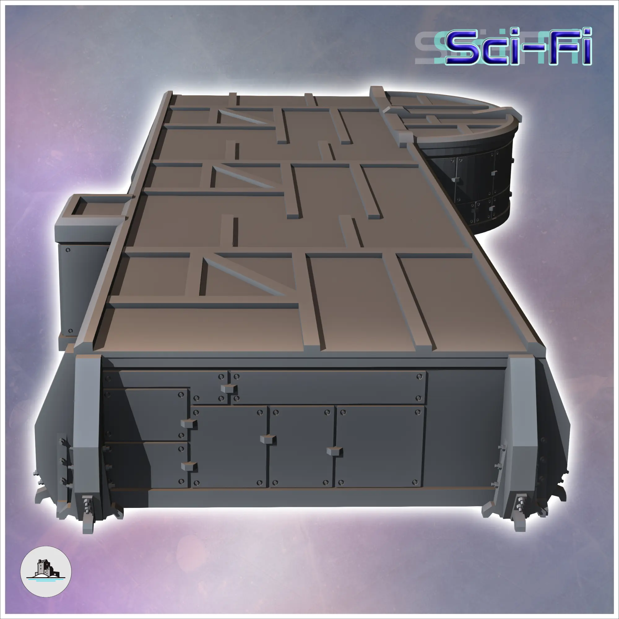 Modularer, futuristischer Sci-Fi-Bunker mit gemustertem Dach