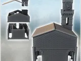 Large classical tile-roofed building with stone walls clock-2