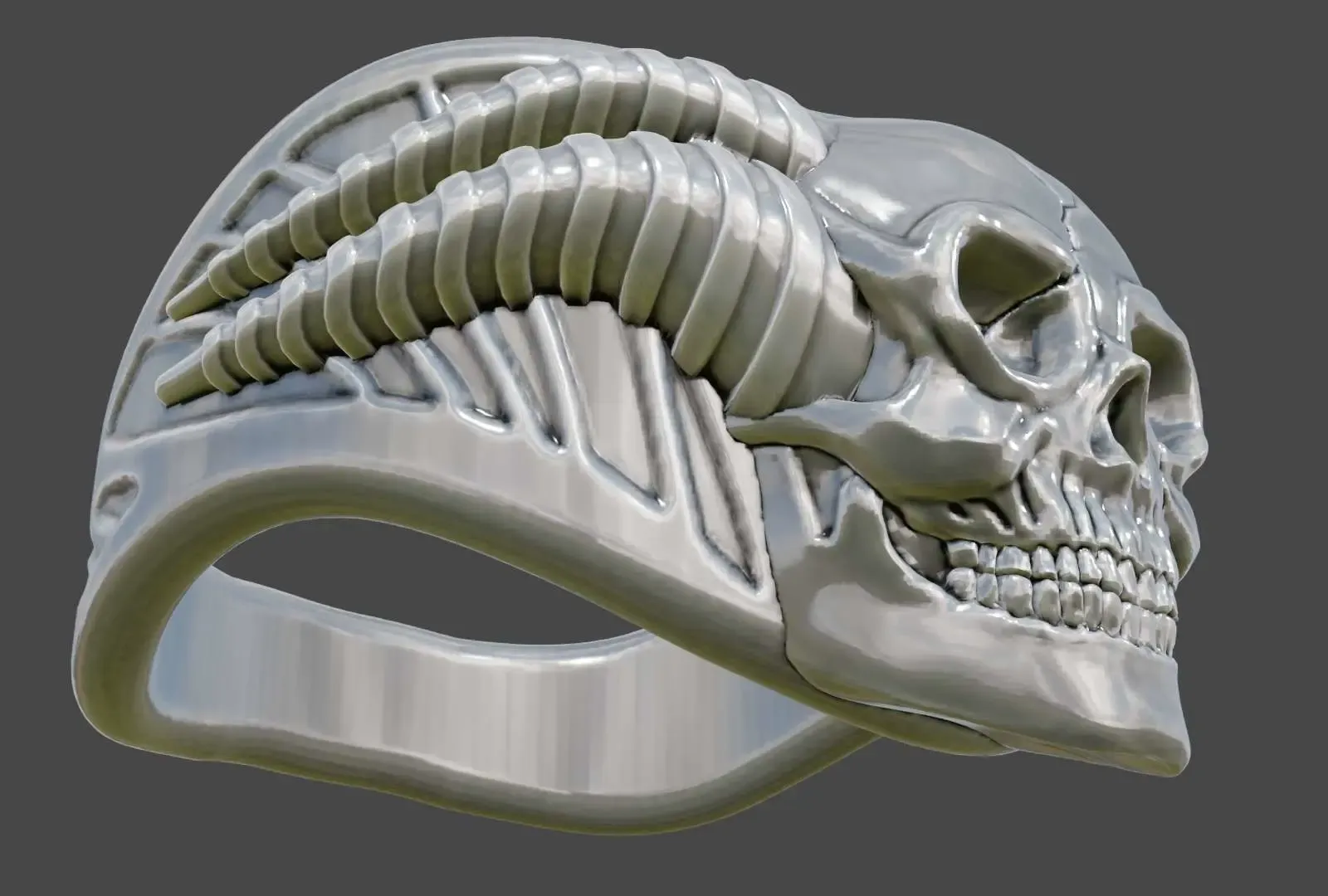 Skull with Horn Ring 
