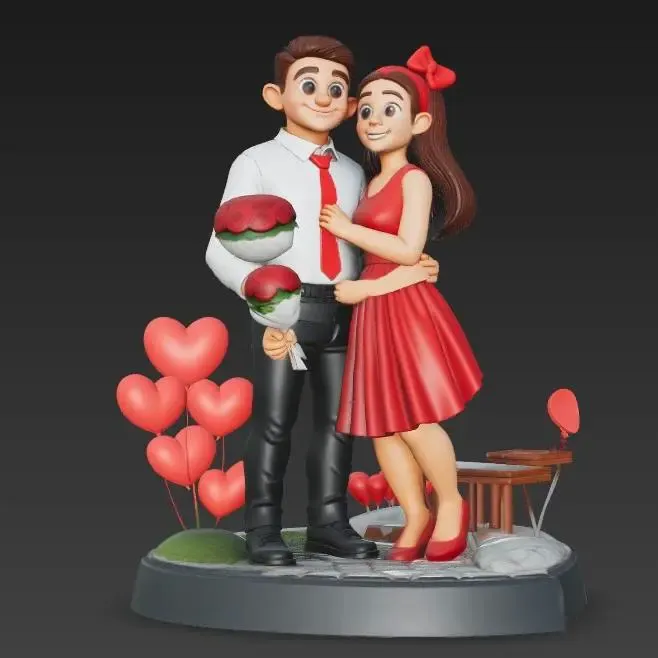 Romantic Couple Valentine Statue – 3D Printable Diorama