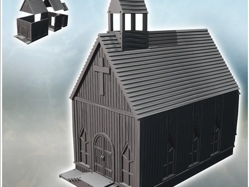 Postapokalyptische Westernkapelle mit Glockenturm und Panzerung