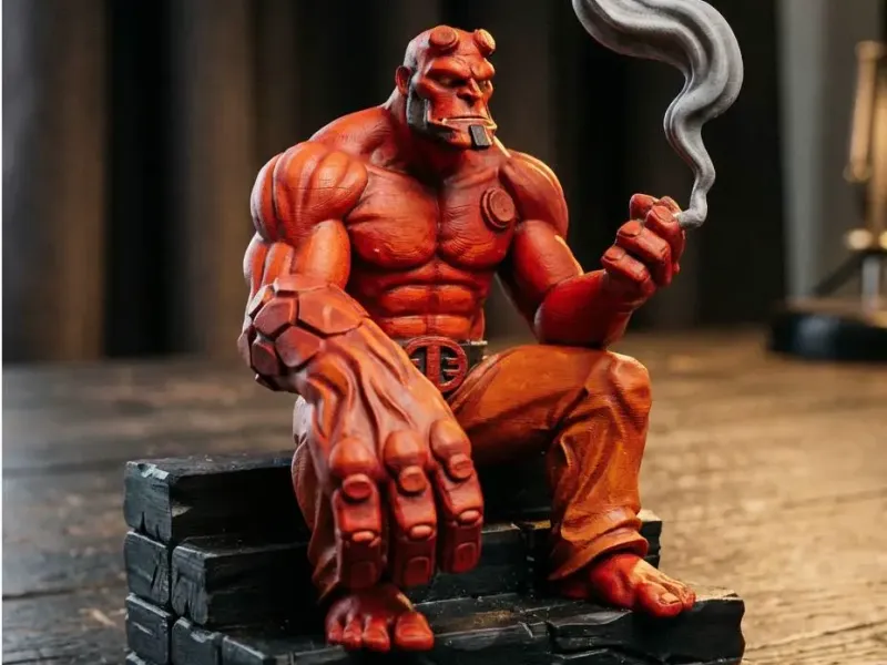 Hellboy Resting Statue | Big Red Creature Figurine | Fan Art