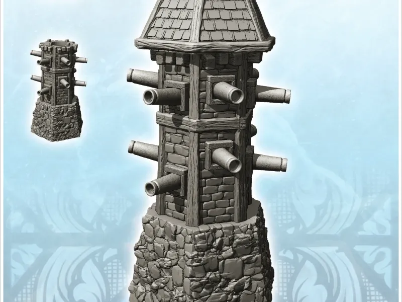 Medieval defense tower with cannons and stone base (3) - min