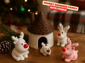 CHUBBY REINDEER FAMILY WITH STABLE