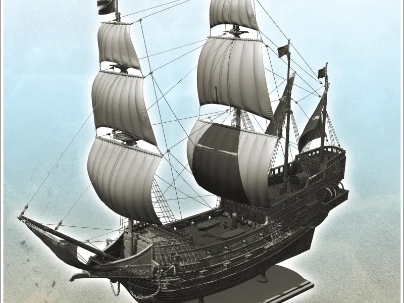 Sailing ship galleons with guns and accessories - boat minia