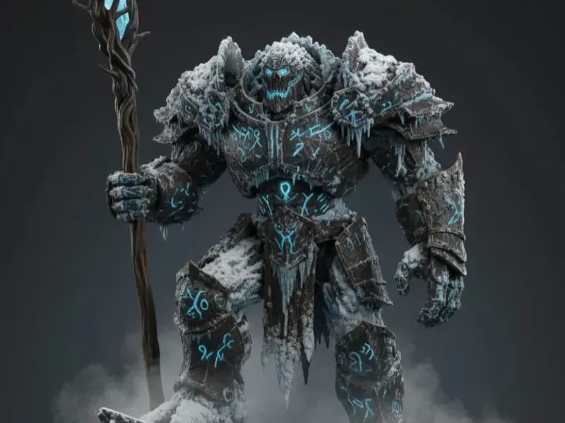 Ice Rune Golem – Frozen Guardian Fantasy Statue for 3D Print