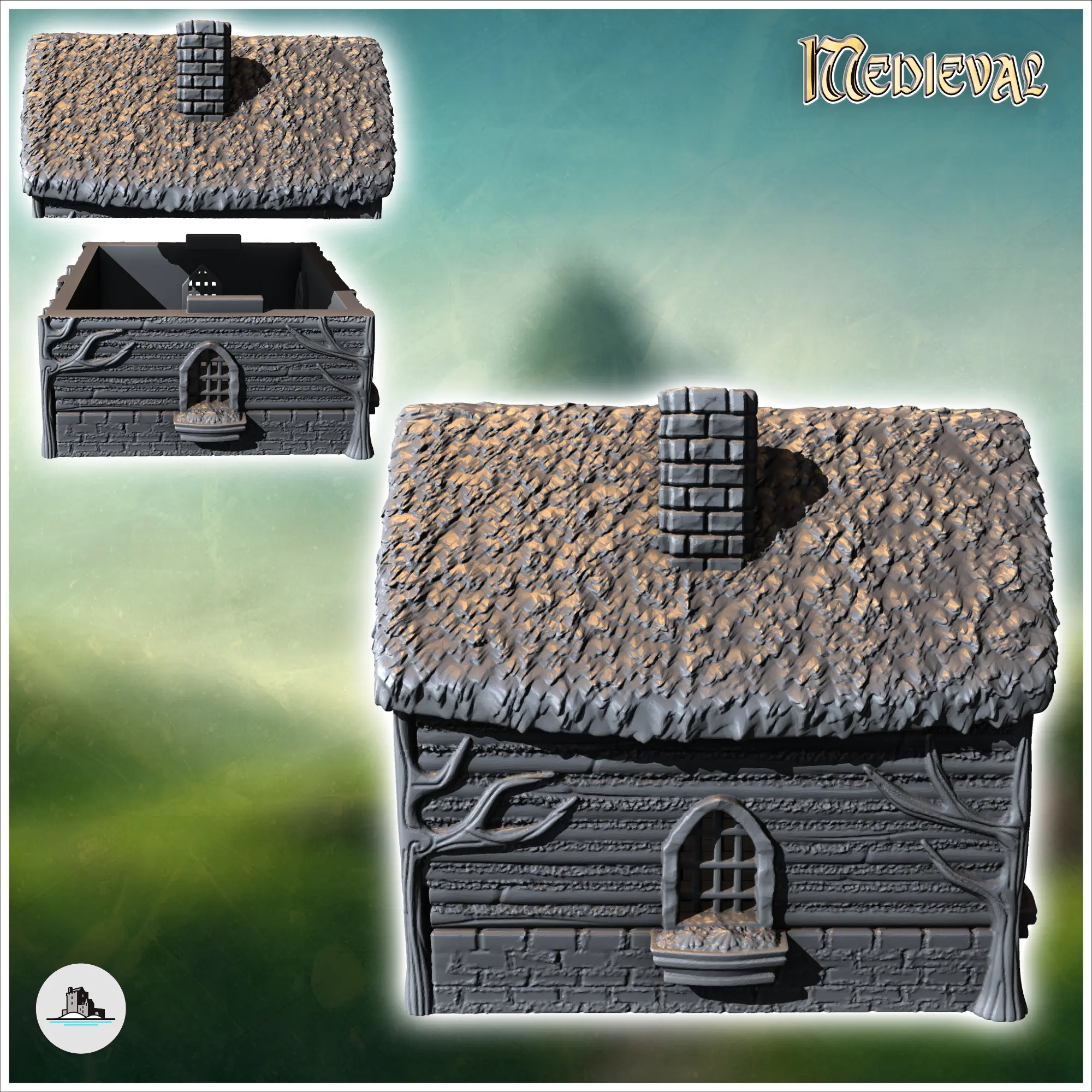 Casa hobbit con puerta redonda y ventana arriba (17) - mini