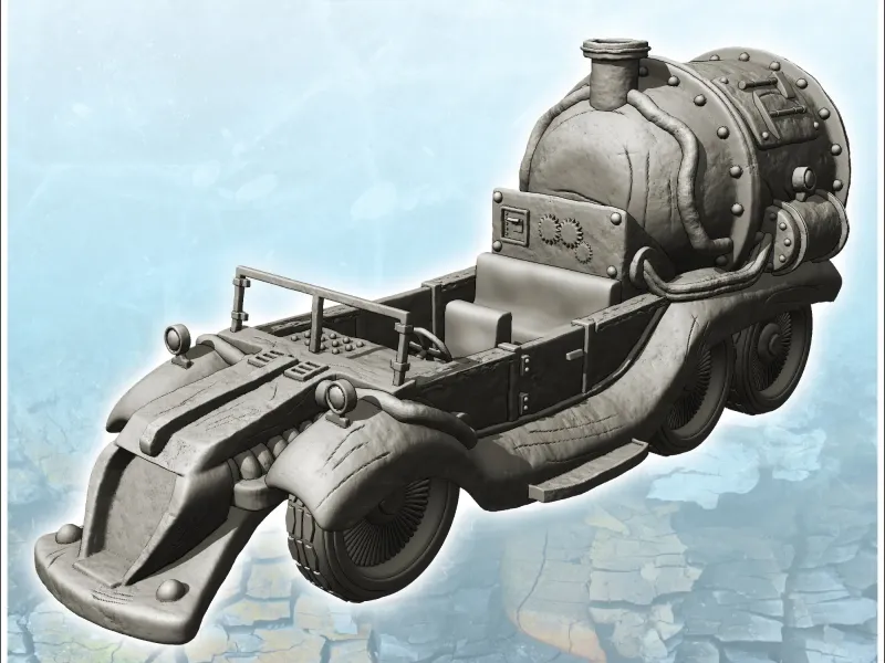 Berlina steampunk con grande centrale elettrica posteriore (2) - miniat