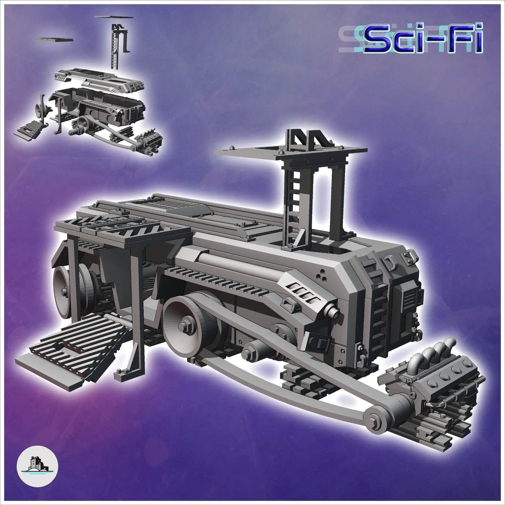 Futuristic shelter in a vehicle carcass with thermal engine