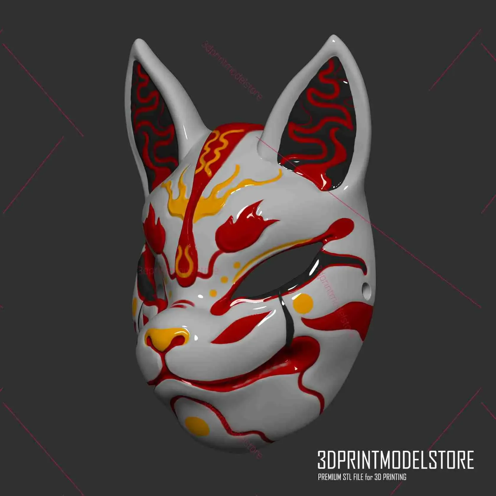 Japanese Kitsune Fox Mask - Oni Samurai Cosplay Halloween