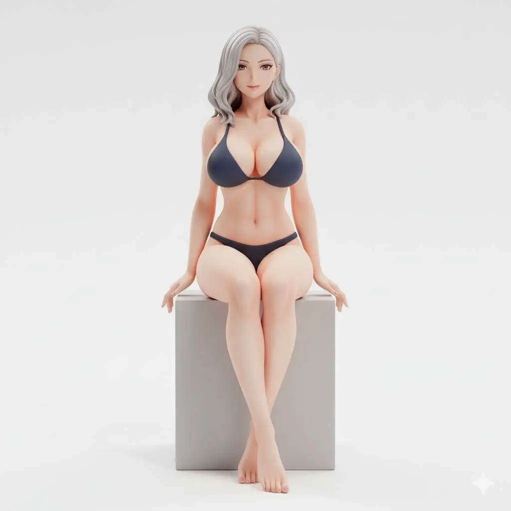 Anime Girl sitting on a cube pedestal