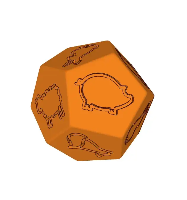 Super Farmer game dice 2 (d12 dodecahedron with animals)