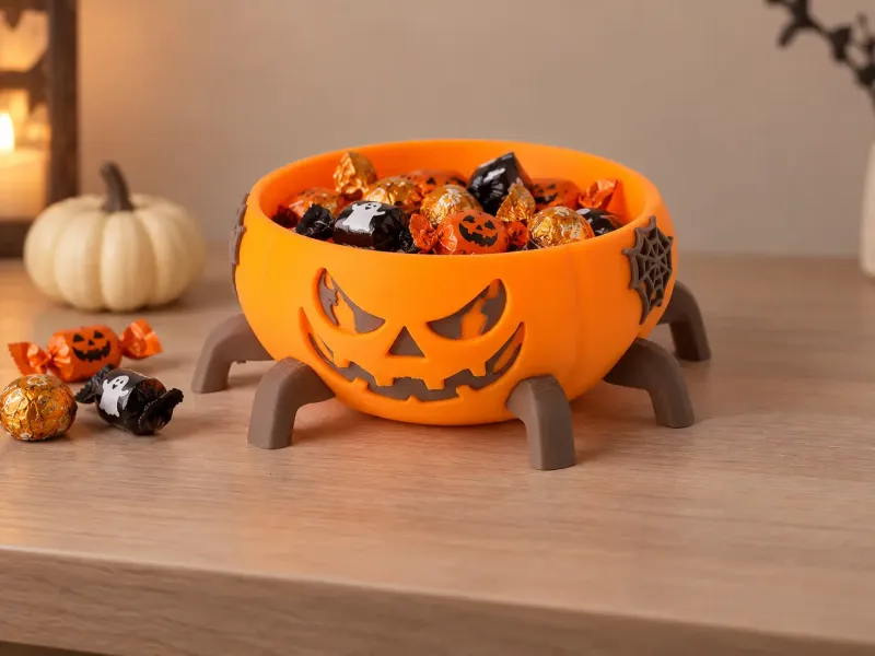 Jack-O’-Lantern Spider Candy Bowl - Halloween Treat Dish