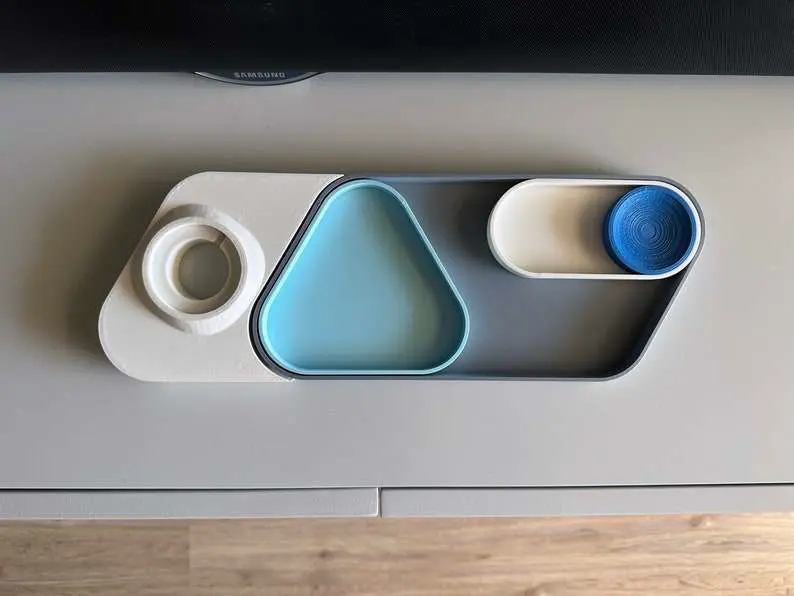 Modular desk organiser and catchall tray with MagSafe add-on
