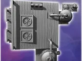 Futuristic western water storage building with pipes and tan-5