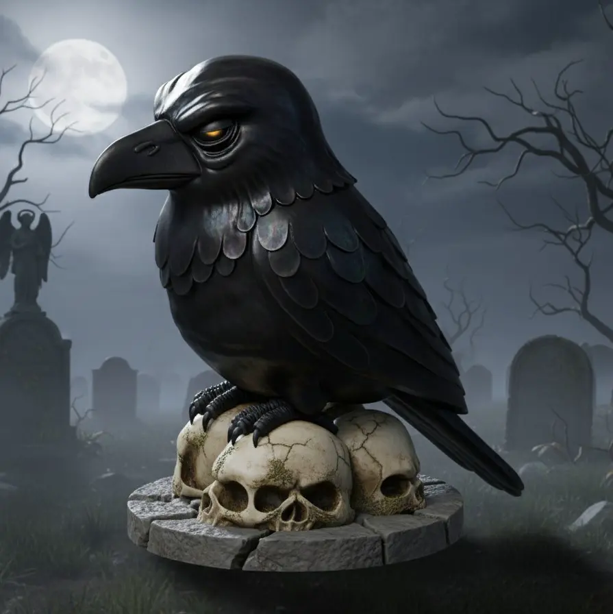 HALLOWEEN CROW ON SKULLS - RAVEN