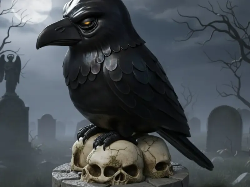 HALLOWEEN CROW ON SKULLS - RAVEN