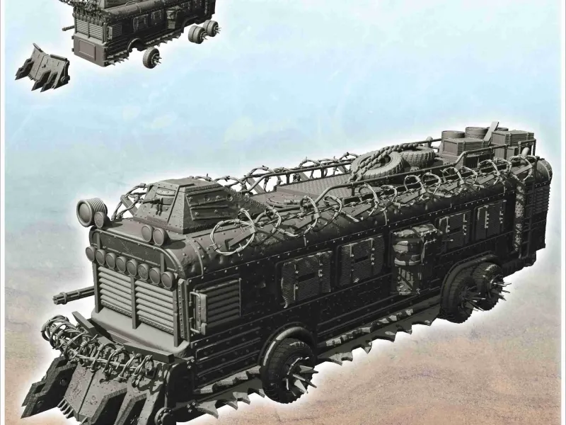 Autobuz școlar post-apo cu sârmă ghimpată și armură (9) - sci-fi