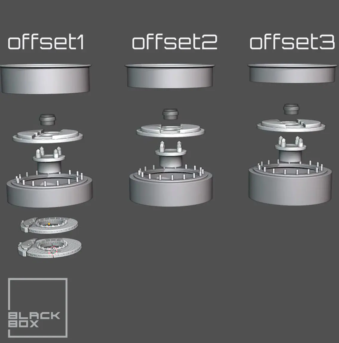 GLA WHEEL SET 3 OFFSETS separated HUB 3D print model