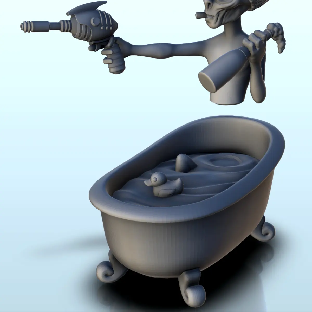 Armed alien in his bathtub with floating duck (5) (+ pre-sup