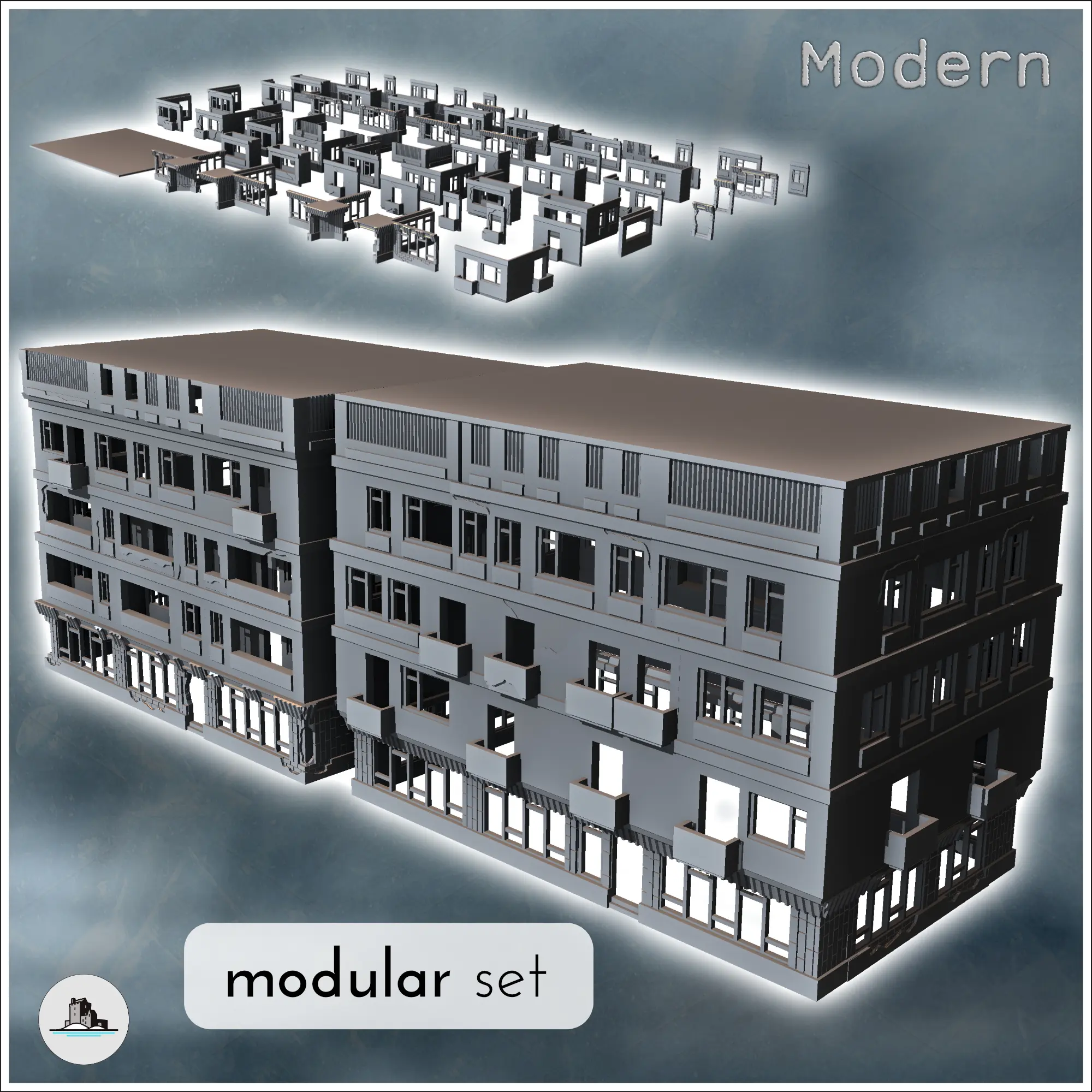 Set of modern modular multi-storey buildings (10) - miniatur
