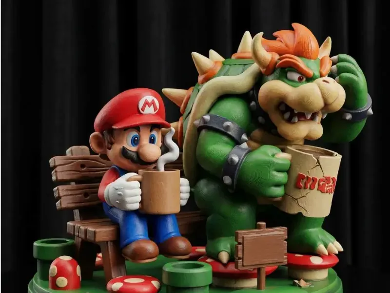 Mario and Bowser Bench Diorama | Iconic Peace Scene