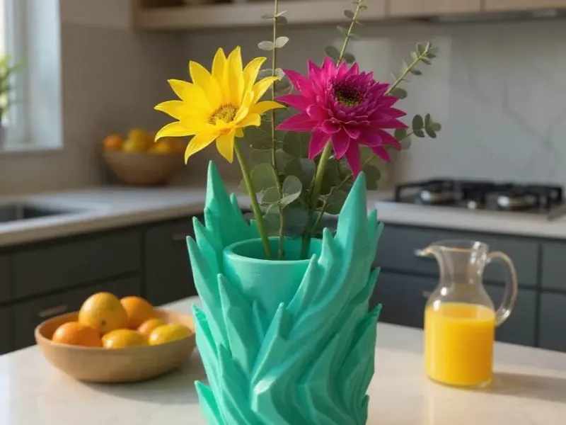 Vaso per piante a foglia di fiamma con elementi fluidi