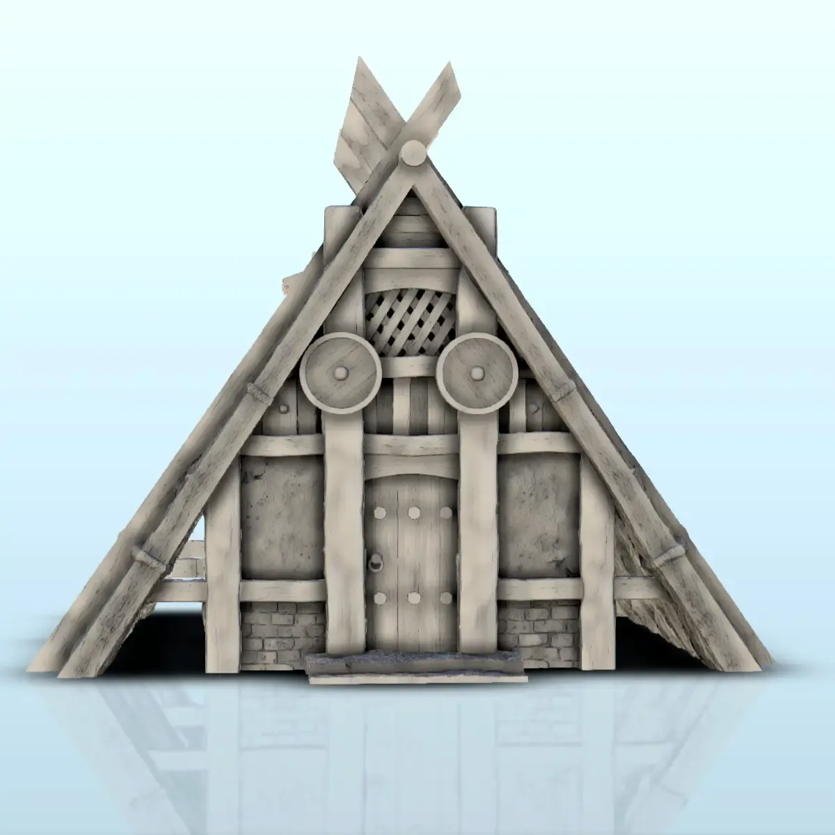 Viking building in thatch and wood with ornaments (7) - scen