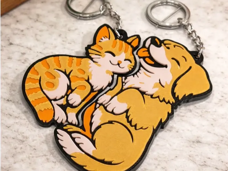 Conjunto de Chaveiros Entrelaçados de Gato e Cachorro ; Melhores Amigos Combinando