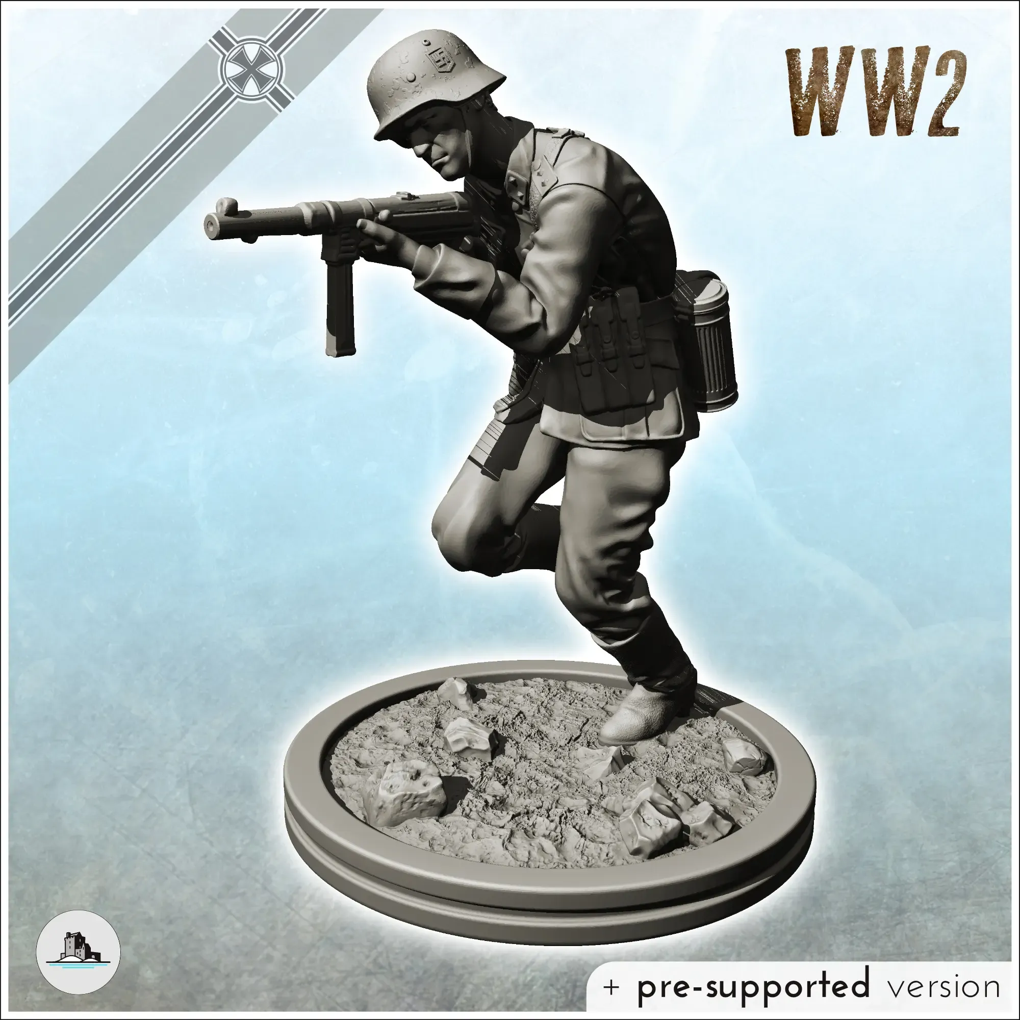 German storm trooper running with MP38 (3) - WW2 Terrain fig