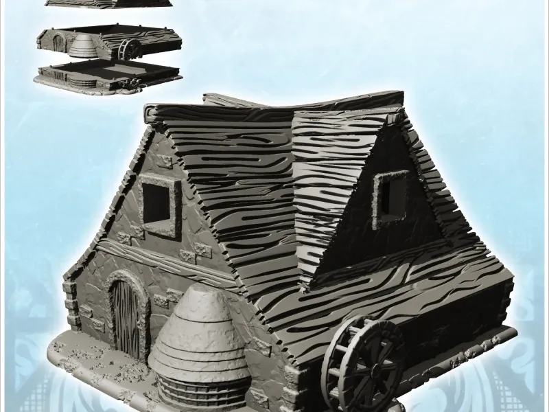 Wooden roofed mill with water wheel and floor (17) - miniatu
