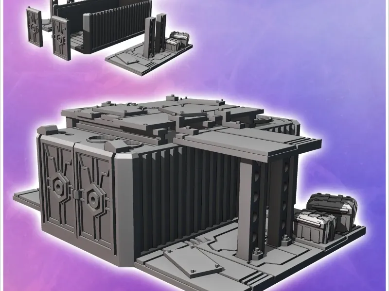 Container shelter with crates and metal awning (6) - miniatu