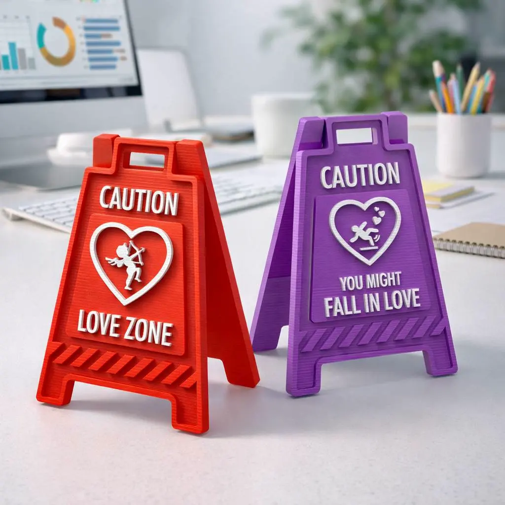 Love Caution Desk Sign Set | 2 pcs. Funny Desk Decor