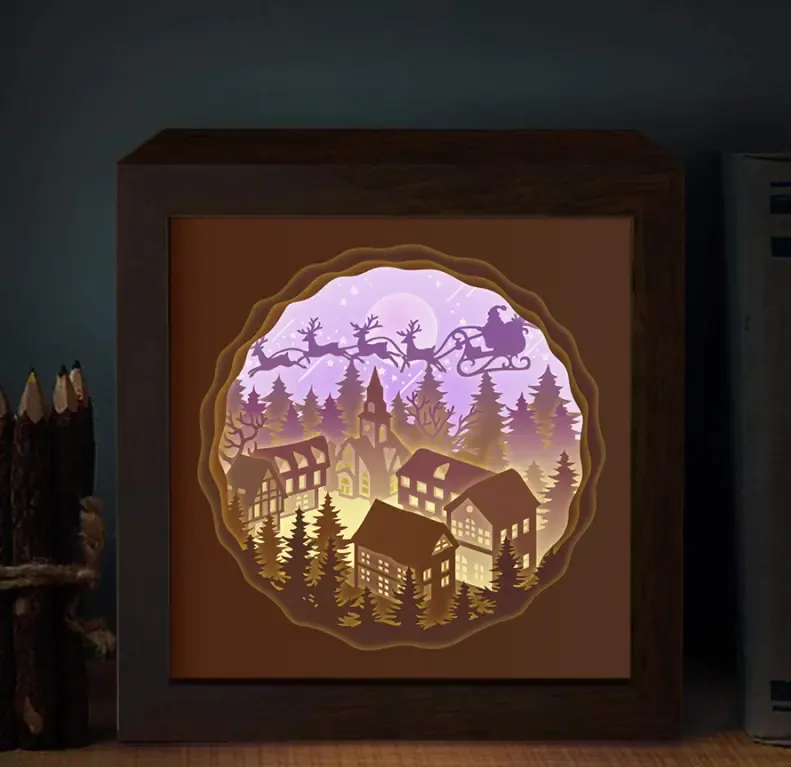 Santa Claus is delivering presents lightbox (shadow box)