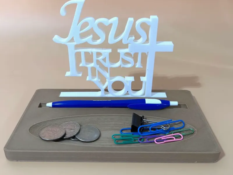 Jesus I Trust In You standing word art with Accessory Tray