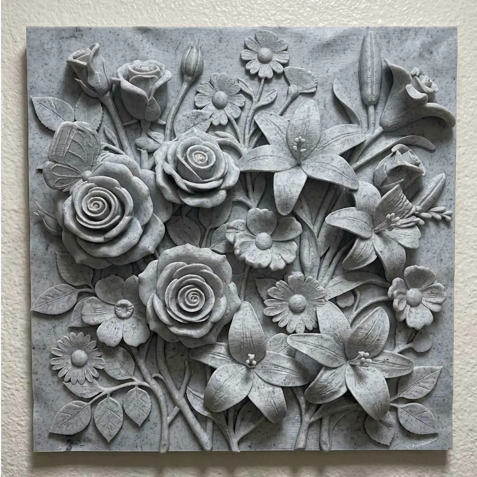 3D Floral Wall Art Panel | Rose and Lily Flower Relief