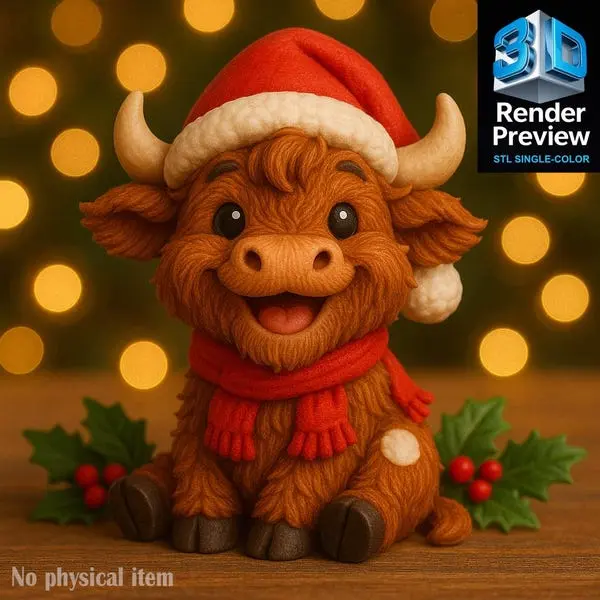 Cute Christmas Bull STL – Holiday Farm Animal Figurine, Sing