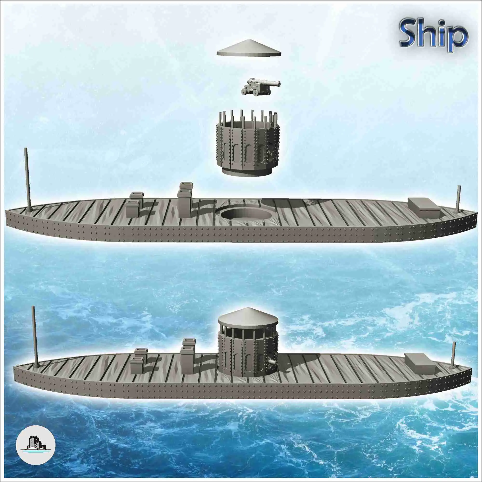 USS Monitor 1862 acorazado de guerra (3) - miniaturas ACW escena