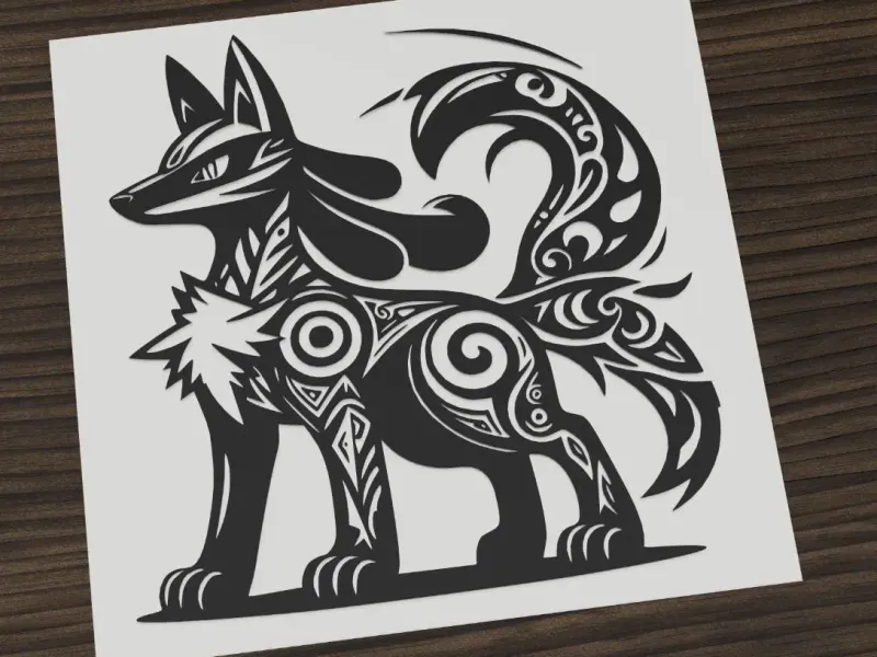 Ninetales inspired ornamental fox tribal black white