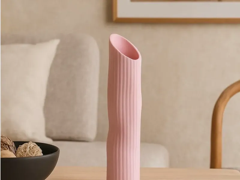 Tall Pink Ripple Vase for Modern Decor
