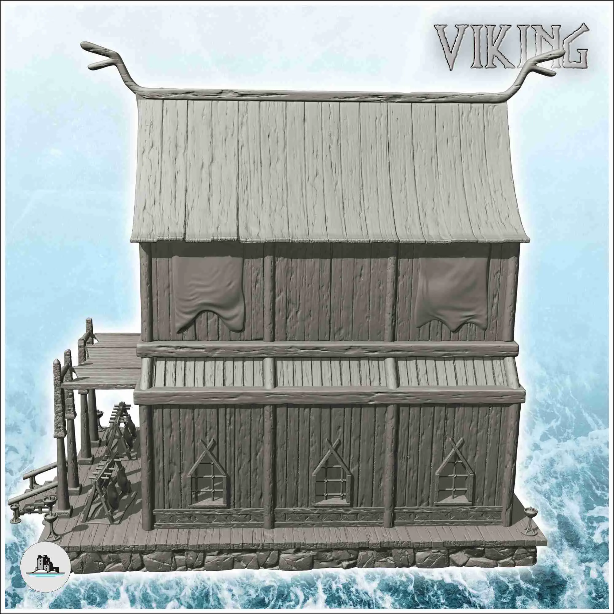 Armurerie viking avec plate-forme et colonnes en pierre (3) - décor