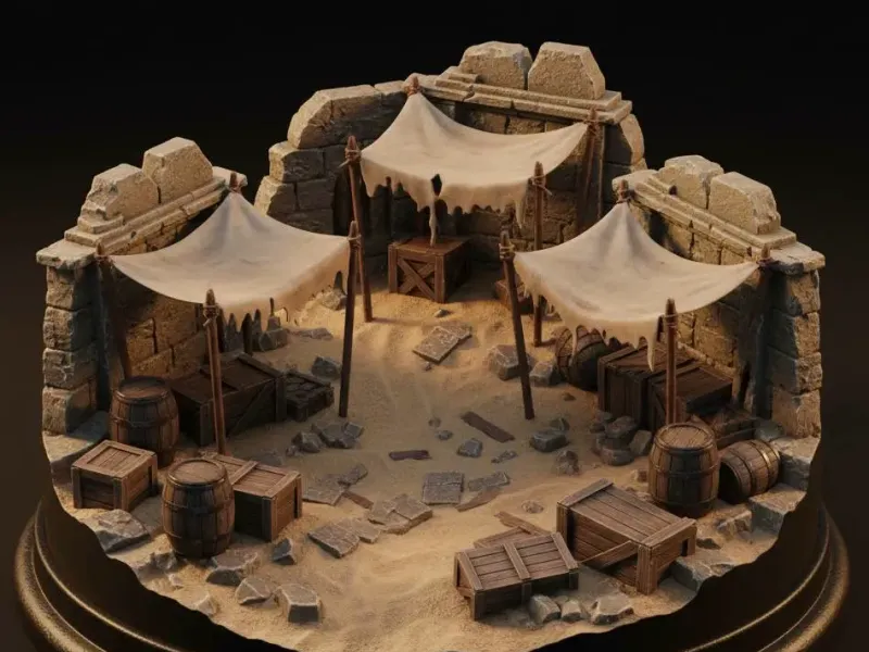 Desert Ruins Camp Diorama  Ancient Market Shelter